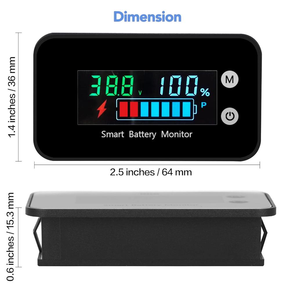 Upgrade IPX7 Waterproof Battery Monitor,12v 24v 36v 48v 60v 72v Battery Tester for car,Golf cart,RV,Boat.Voltage,Remain Capacity Battery Monitor with