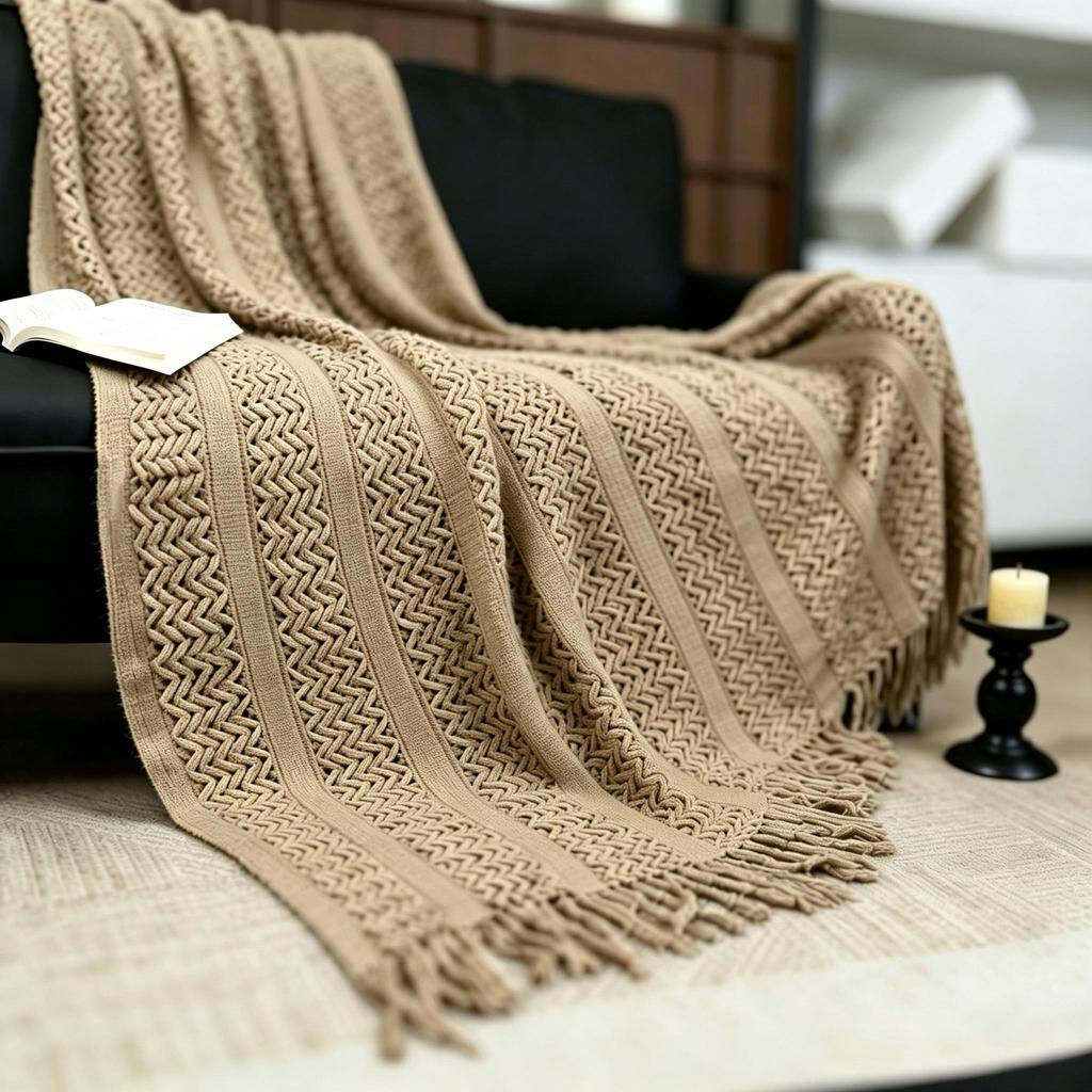 Manta de Tricô Estilo Boêmio, Capa de Sofá com Decoração de Franjas, Caminho de Cama Estilo Nórdico, Manta de Sesta
