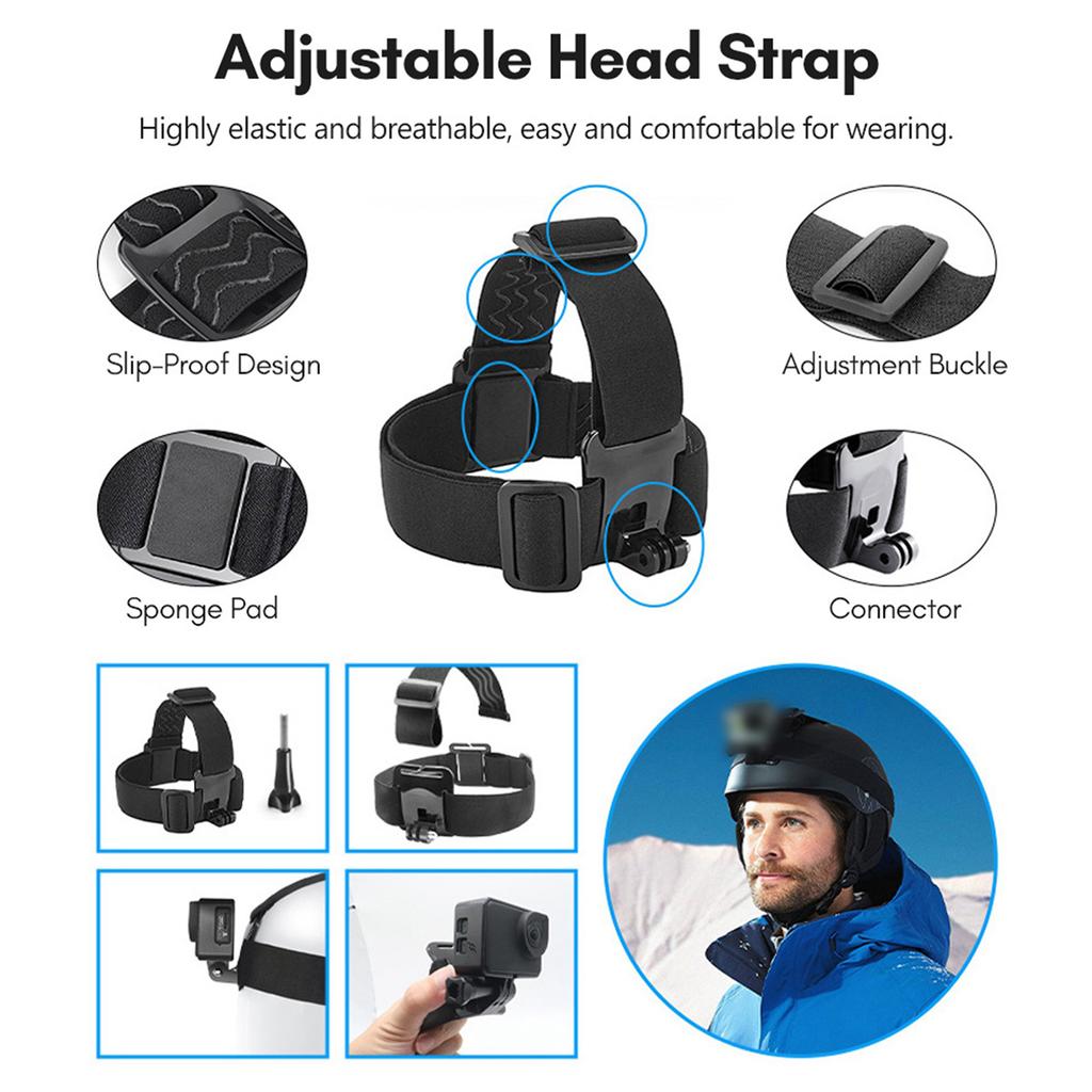 Sports Camera Accessory Set Chest Strap Mount + Head Strap + Neck Holder + Phone Holder for Cycle Hiking Boating Travel
