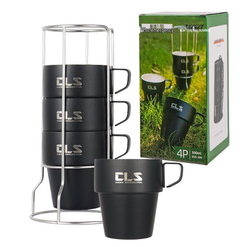

Набор из 4 термокружек из нержавеющей стали для кемпинга на открытом воздухе - Двухслойная конструкция для кофе, воды и пива 300ml чёрный