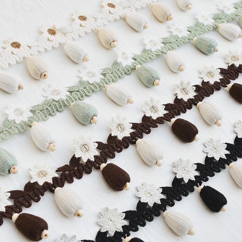 1m Träpärlor Blommigt Sömnadsspets Tofsspetskant Klädsel Gardiner DIY Syhantverk DIY Dekorationsmaterial Spetstillbehör