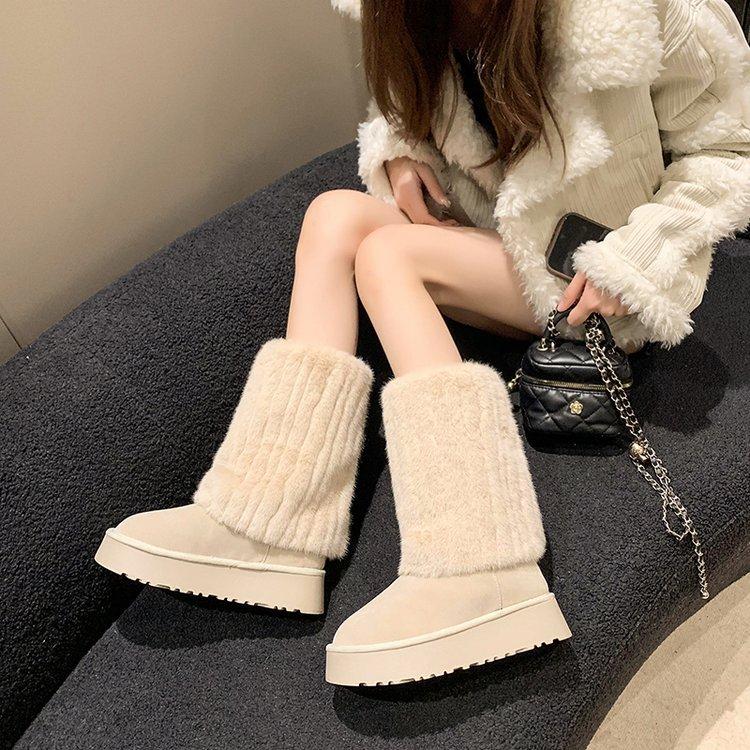White Internet Celebrity Tall Thick-soled Snow Boots Women's 2025 New Winter Non-slip Piled Thickened Warm Cotton Shoes