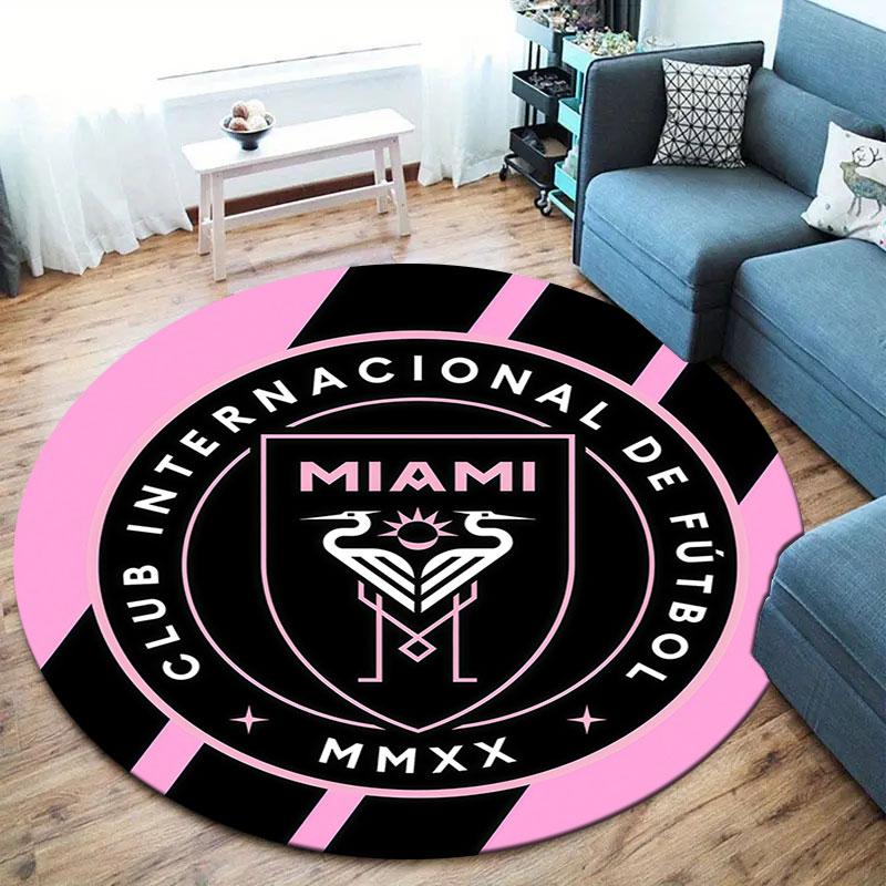 Inter Miami CF Round Area Rug,Carpet Rug for Living Room Bedroom Sofa Playroom Decor,Non-slip Floor Mat