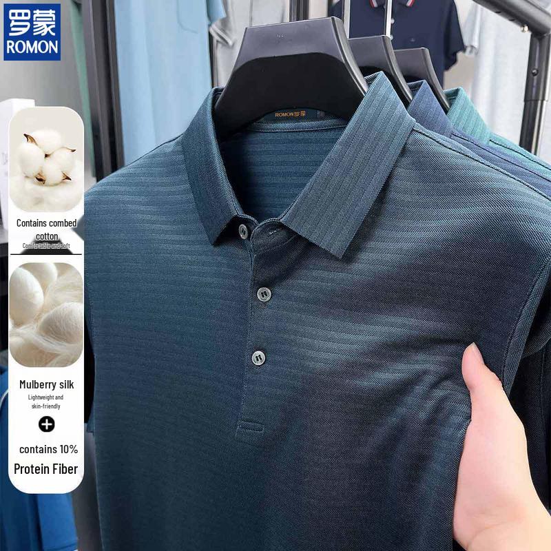 ROMON Men s Premium Silk Blend Short-Sleeve Polo Shirt 3XL