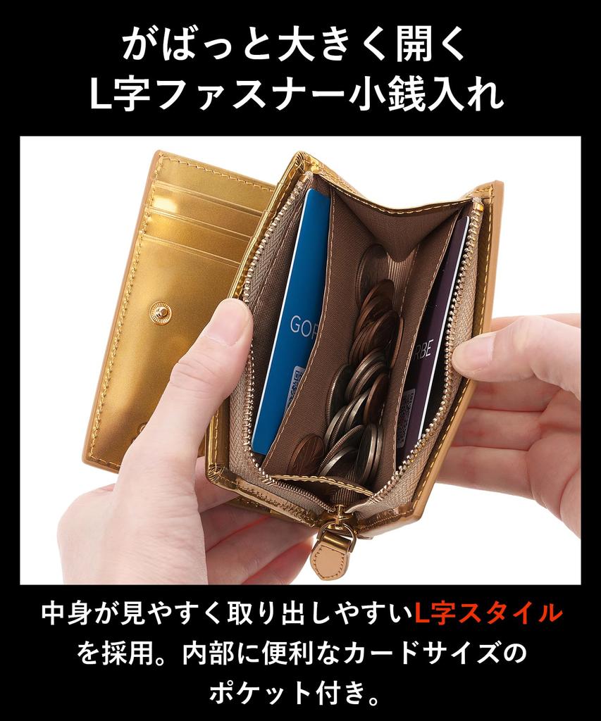 Golbe Wallet, Italian Leather, L-Zip, Gold