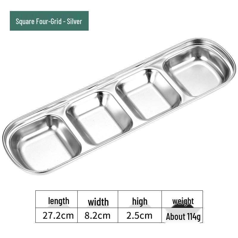 Golden Korean-Style Two/Three-Compartment Sauce Dishes – 304 Stainless Steel for Kimchi, Barbecue, and Hot Pot Seasoning.