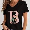 Cartoon Alphabet Flower Graphic Tee Womens Clothing Pink Flower Alphabet Gift Tshirt FeUnisex Vintage 26 Initials Flower Tshirt