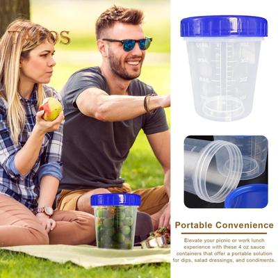 10-teiliges 4-Unzen-Salatdressingbehälter-Set für JSCARES, auslaufsichere, stapelbare kleine Behälter mit Deckel, wiederverwendbare, durchsichtige Dip-Becher aus Kunststoff für Snacks
