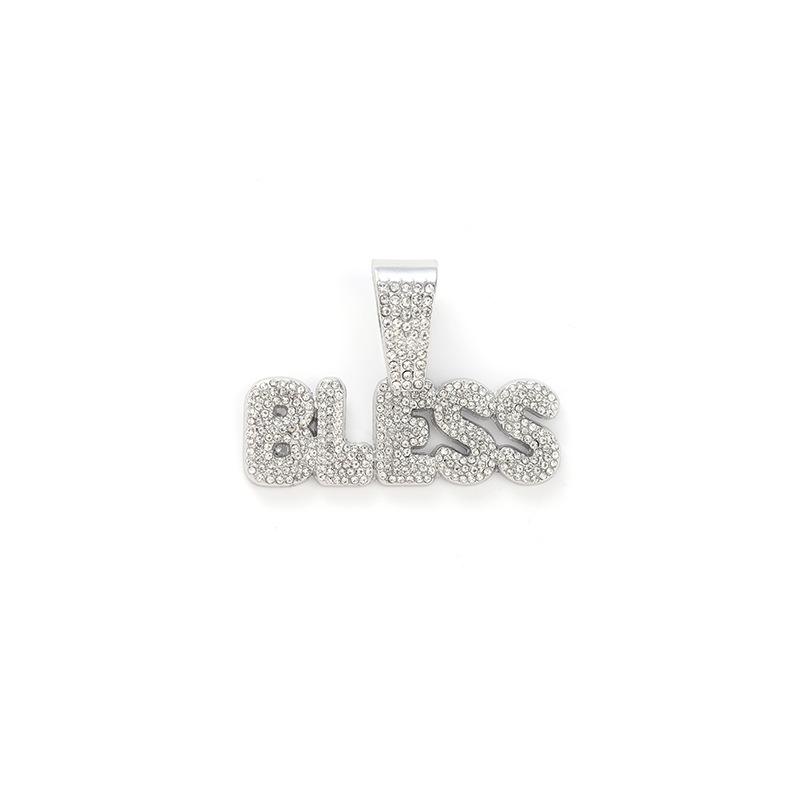 Hip Hop Full Diamond Letter Bless Alloy Pendant Fashion Design Cuban Pendant Chain Men S Necklace