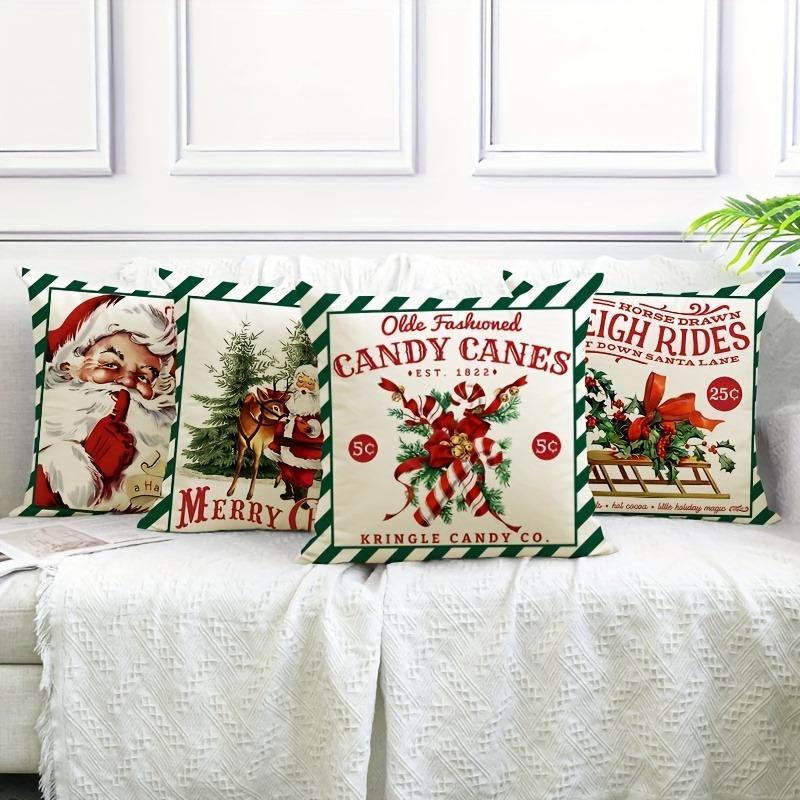 Christmas Theme Pillowcase Santa Claus Carriage Pillow Cover Suitable for Home Room Living Room Sofa Cushion Cover Gift