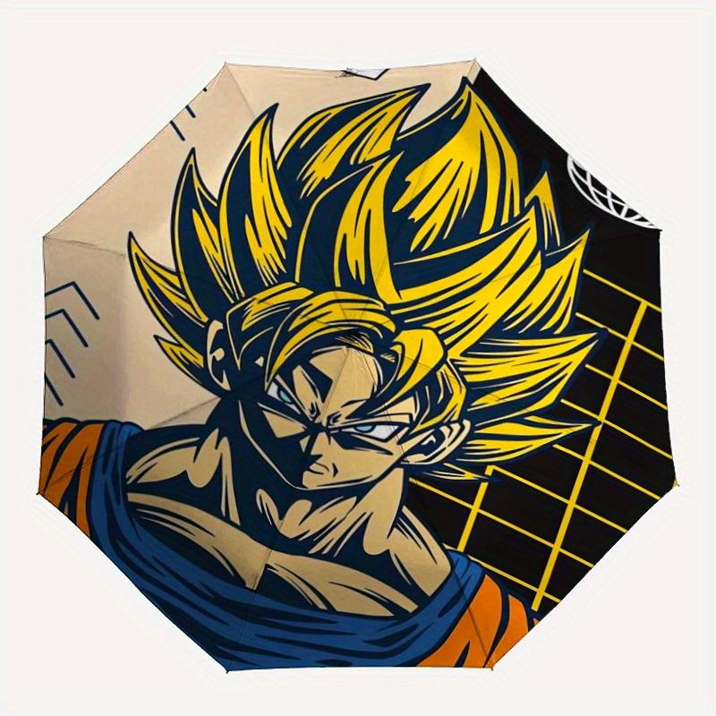 Dragonball Z Goku Automatic 3-Fold Fashion Umbrella Design, Cute Cartoon Pattern, Portable Outdoor Umbrella, Perfect, Holiday Gift for Disney fans.C01