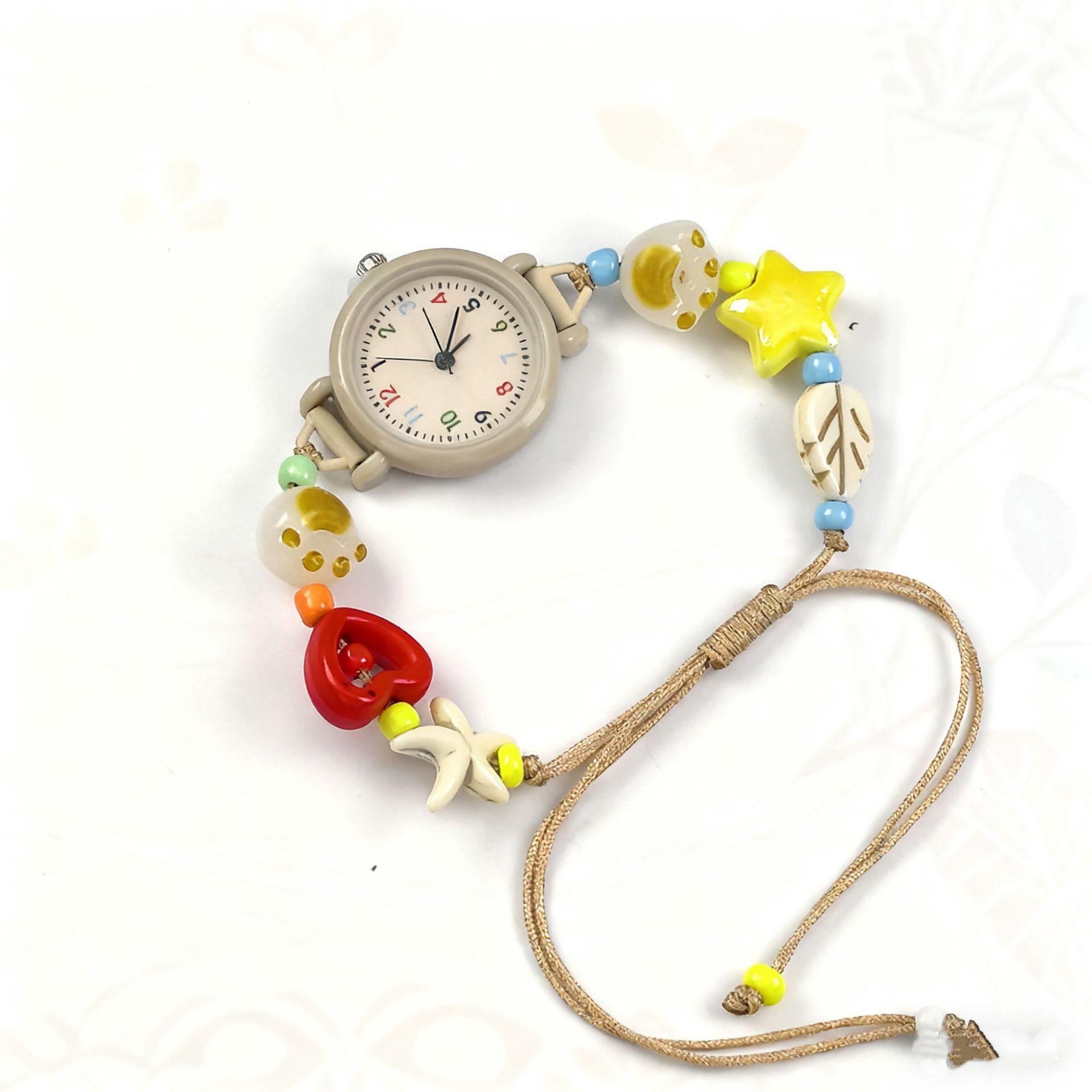

New Dopamine Bracelet Watch Beaded Adjustable Star Heart Chain Watch Pendant Quartz Watch Women Girls серый