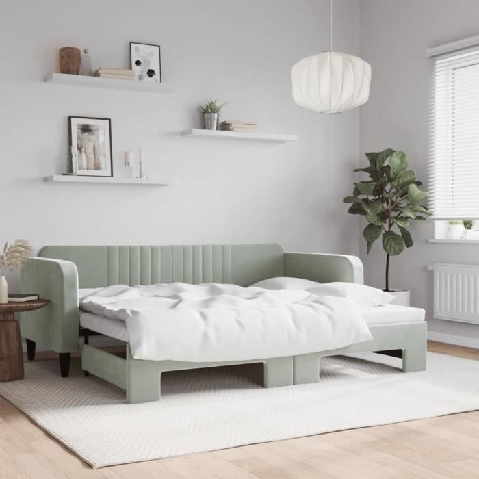 VidaXL Lit de jour avec lit gigogne gris clair 90x200 cm velours 3197063