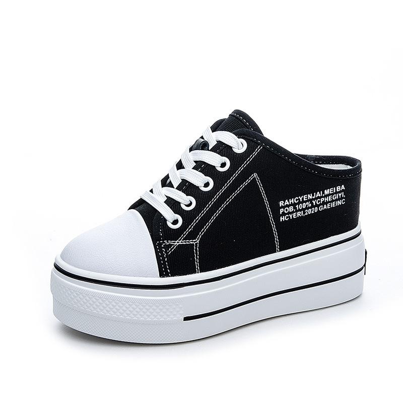 Fashion 8CM Canvas Shoes Women Chunky Sneakers Comfortable Hidden Heels Hollow Platform Wedge Breathable Slippers Summer Shoes