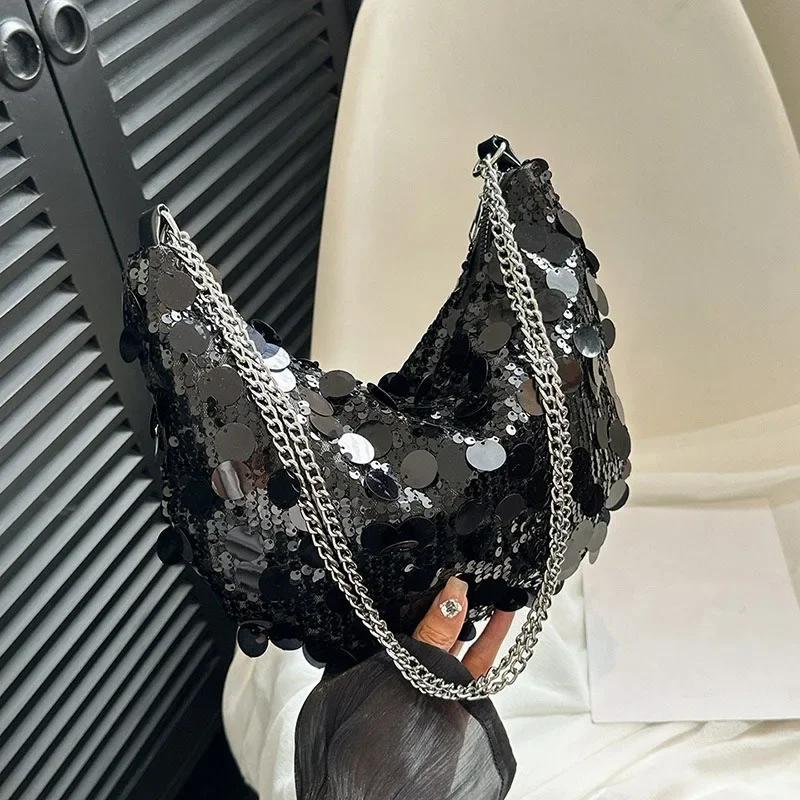 Korean Chain Sequins Crossbody Bag Trendy Korean Version, Fashionable, Niche, Unique, Chain Underarm Dumpling Bag