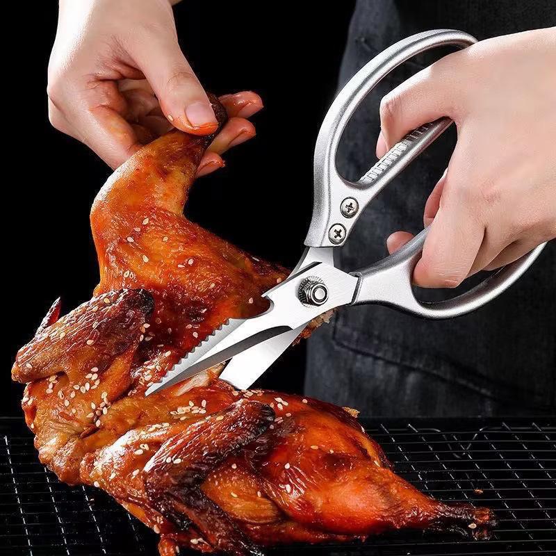Professional Stainless Steel Kitchen Scissors With Aluminum Alloy Handle - Perfect For Cutting Chicken Bones Meat Fish
