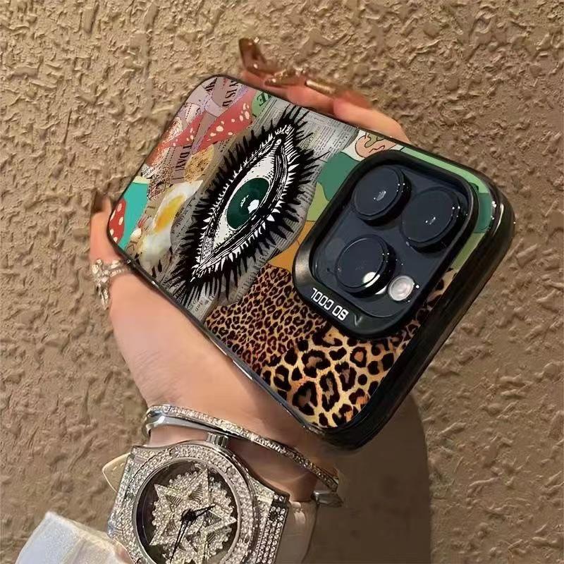 Custodia per Telefono Occhi Stampa Leopardo di Alta Gamma per iPhone 15 Pro Max, 17 e 16 Pro Max