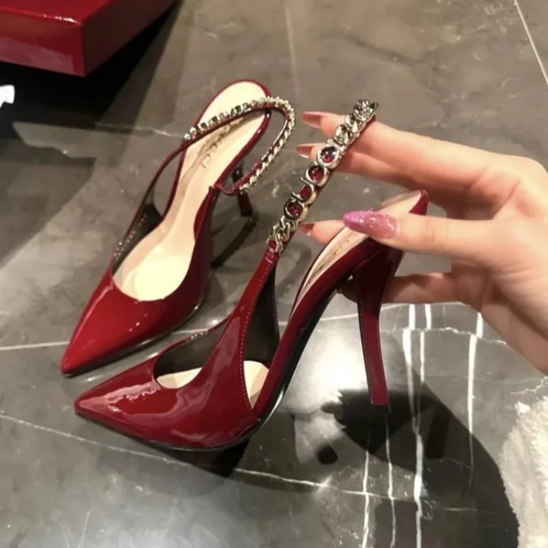 Fashion Pointed Toe High Heeled Sandals Women Sexy Slippers Woman Shoes Slingback 2025 Summer Elegant Dress Leather Shallow Pumps