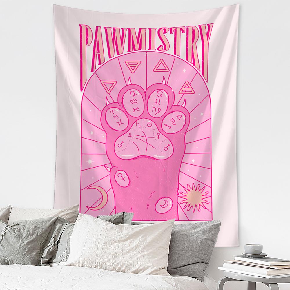 Cat Paws Tarot Tapestry Wall Hanging Witchcraft Bohemian Style Kawayi Hippie Girls Dormitory Home Decor