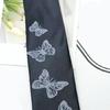 Unisex Pre-Tied Tie with Adjustable Zippers Butterfly Floral Print Black Necktie Campus Preppy Uniform Shirt Collar Tie
