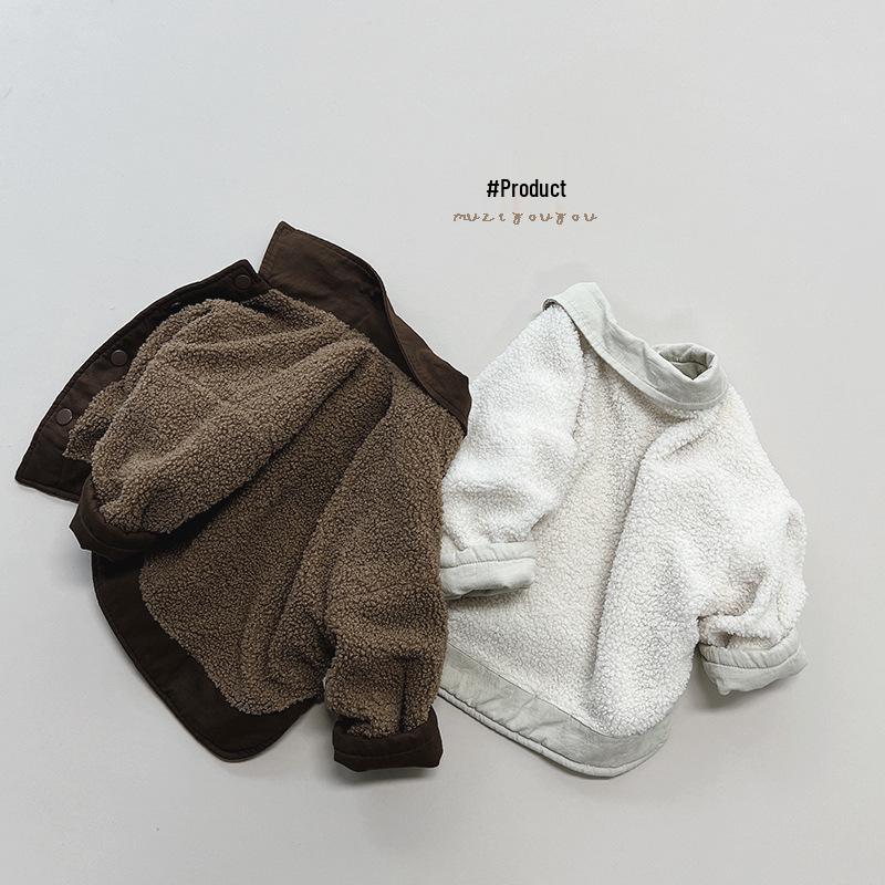 Kids' Double-Sided Fleece-Lined Winter Shirt - Korean Mori Style Retro Coat for Boys and Girls