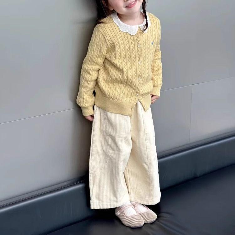 

Girls Embroidered Knit Cardigan & Stylish Corduroy Pants Set 120