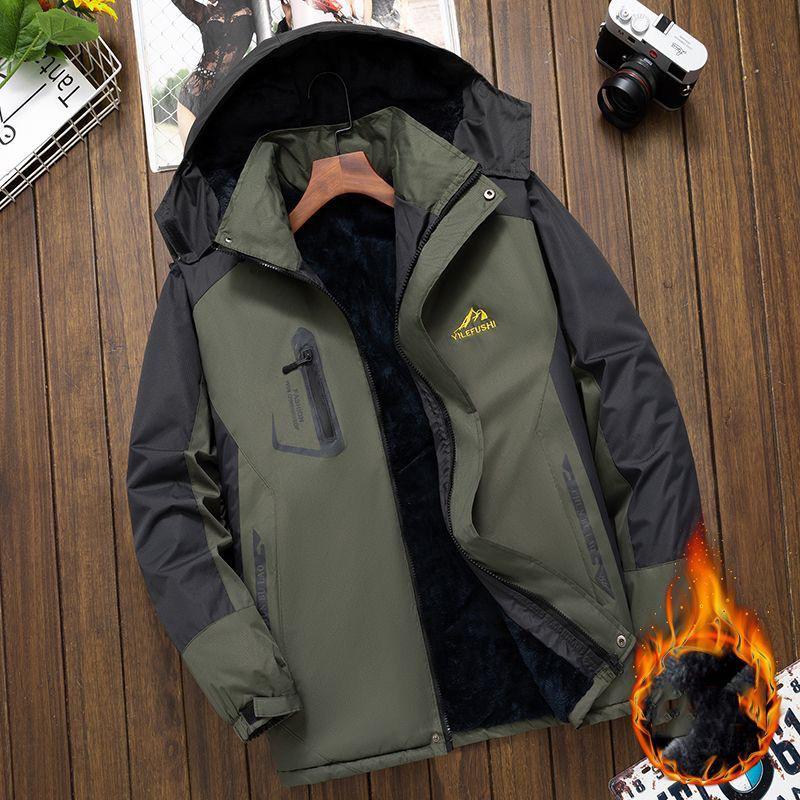 Venkovní voděodolná bunda Bavlněné oblečení Teplé kabáty Sametové zateplené Teplé bundy Prodyšná s kapucí Vodotěsná Větruodolná Pánský kabát