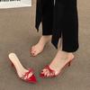 New Style Elegant Pointed Toe Transparent Heart High Heels Mules Slipper Shoes Women Black White Red Shoes Luxury Designer Pumps