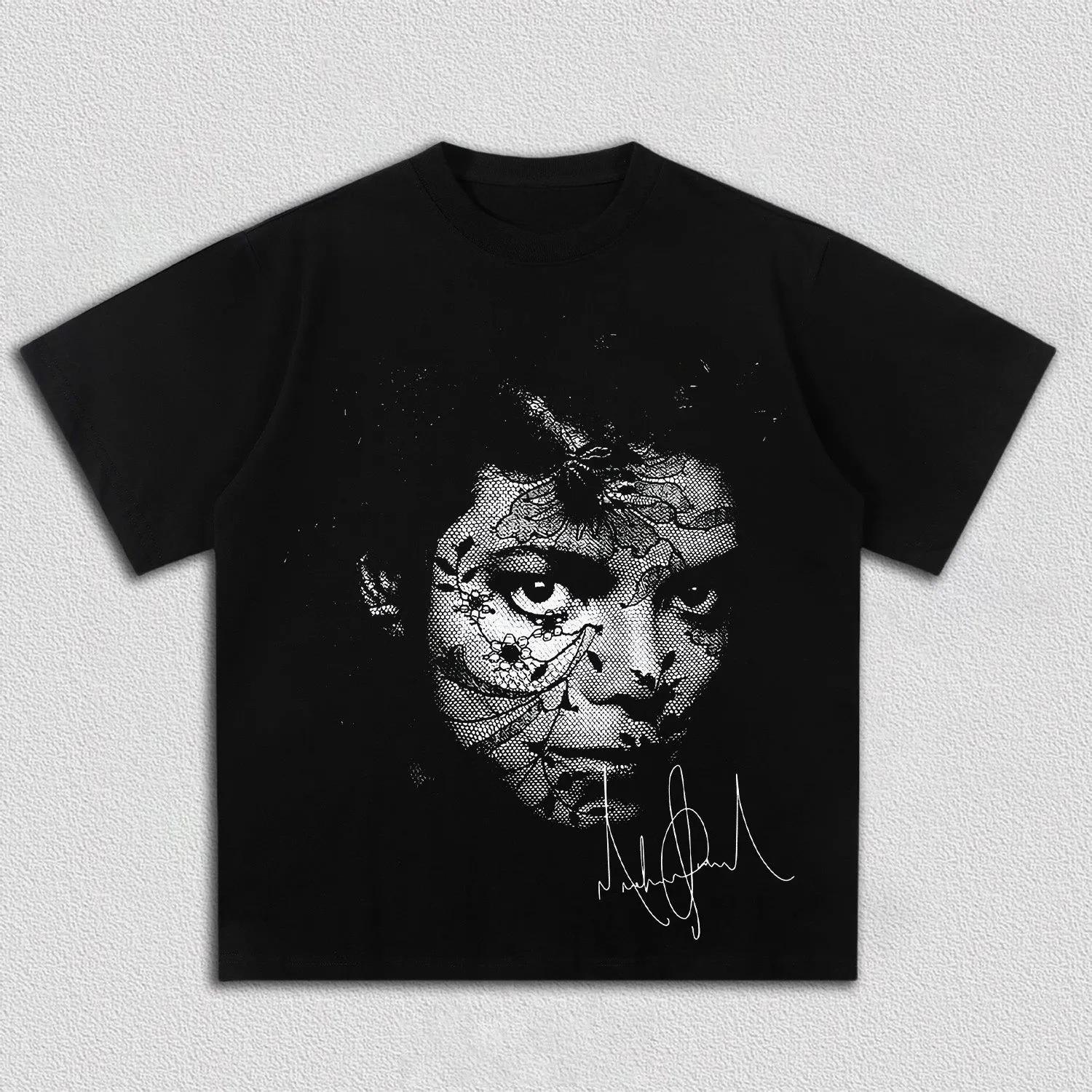 

MJ Floral Portrait Graphic T Shirt Men Women Vintage Pop King Cotton Short Sleeve Streetwear Tee S разноцветный