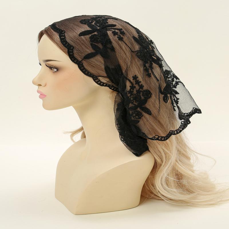 Hollow Out Triangle Lace Scarf Embroidery Solid Color Hair Scarf Headband Thin Vintage Lace Handkerchiefs Bridal Headwear