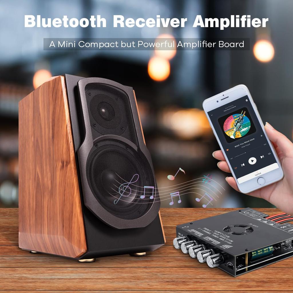 TDA7498E Bluetooth Amplifier Board 160W×2+220W Subwoofer 2.1 Channel Audio Receiver Power Amplifier Module w/ Treble and Bass Control for DIY Speakers