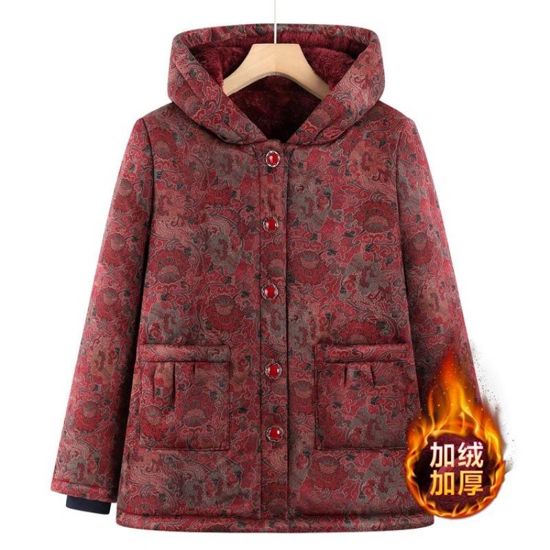 Winter Padded Jacket Hooded Padded Jacket Women's Jacket Piled and Thickened Old Lady Winter Padded Jacket
