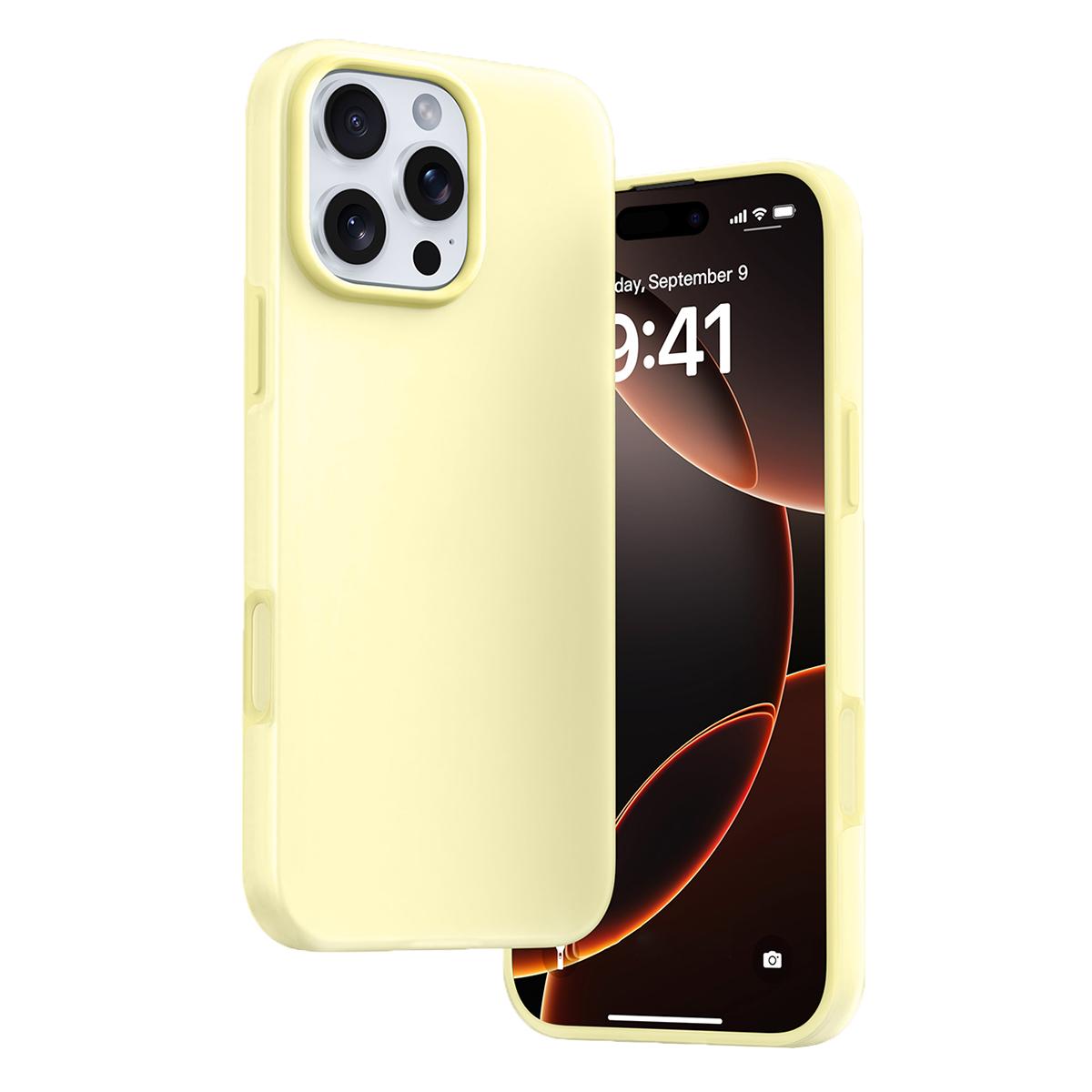 

For iPhone 16 Pro Max Case Heat Dissipation Ice-Transparent Liquid Silicone+PC Phone Cover Yellow