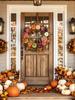 1 Pcs Fall Wreath Vibrant 18'' Fall Wreath With Pumpkins & Flowers - Perfect For Thanksgiving Artificial Flowers Decorations