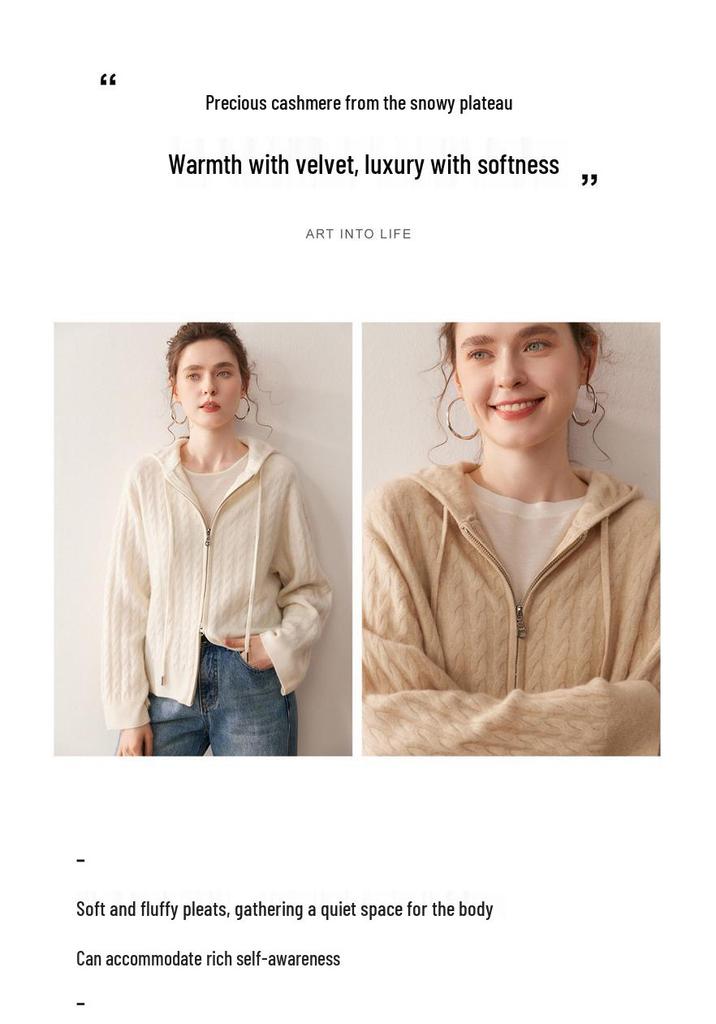 Women's Thickened Hooded Cashmere Cardigan - Autumn/Winter Fashion, Loose Cable Knit, Long Sleeve Base Layer
