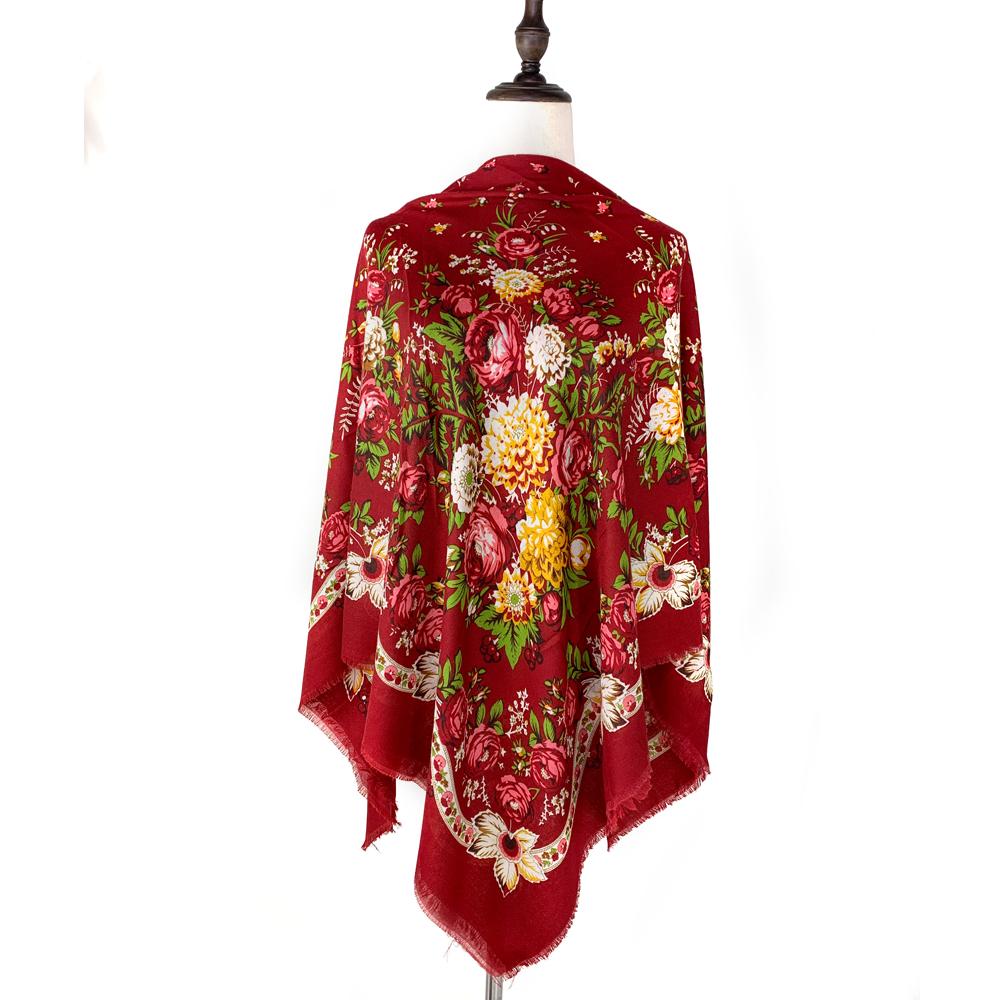 130*130cm Breathable Thin Russian Square Scarf Women Luxury Floral Print Ukrainian Shawl Bandana Foulard Beach Stoles Scarves