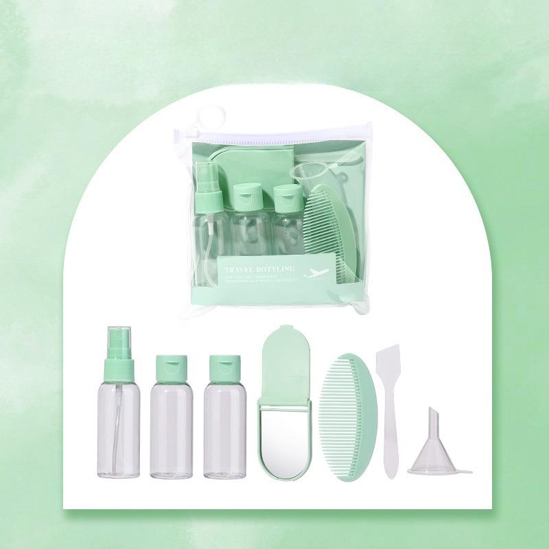 Set de Botellas Vacías de Viaje Set de 7 Piezas, Botellas para Sub-envasado de Cosméticos Espejo de Maquillaje Portátil Set de Peine