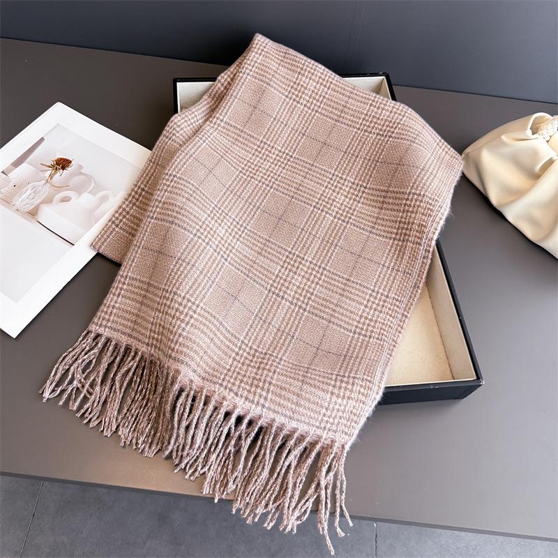 Fashion Scarf Women Cashmere Plaid Tassel Winter Warm Scarves Soft Shawl Wrap Neck Scarf For Ladies Casual Daily Wear Gift