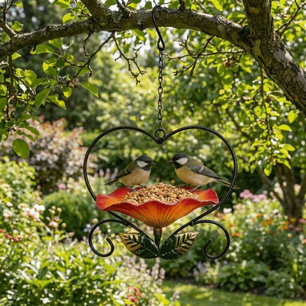 Bird Watching Heart Shape Hanging Bird Feeder Retro Flower Bird Water Drinker Decorative Iron Hummingbird Feeder Porch