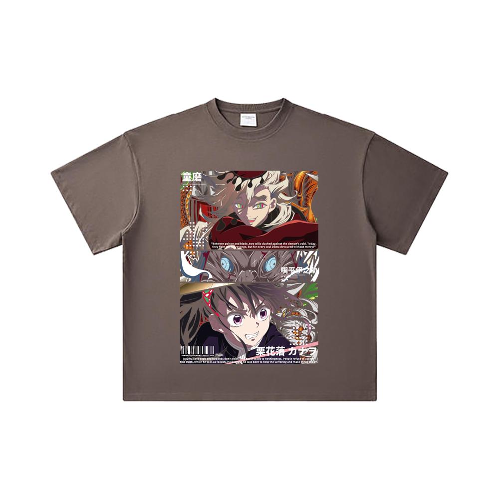 260 GSM Double Yarn 32 Count 100% Cotton Demon Slayer V30 Kanao X Doma Print Unisex Heavy Cotton T Shirt