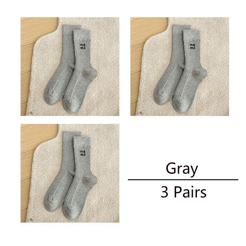 3 Pares Calcetines Diseñador Lujo Mujer Medias Marca Algodón Bordado Letra Rayado Tubo Medio Sólido Apilado Suelto Calcetines Moda