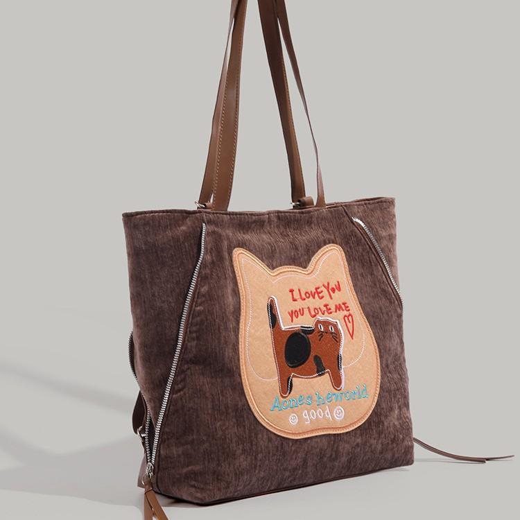 Biscuit Cat Handbag for Women, Autumn Winter 2024 New Trendy College Style Tote Bag, Korean Large Capacity Shoulder Bag Trendy