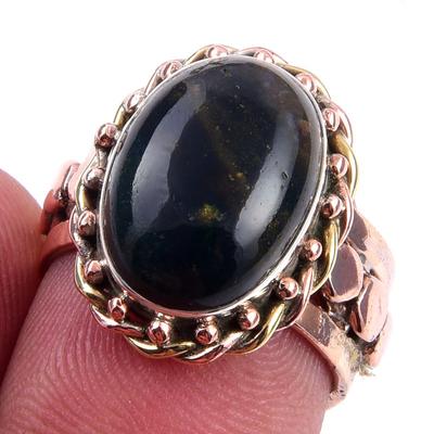 Natürlicher Blutstein Edelstein Handgefertigt 925 Sterlingsilber Zweifarbig Ring Gr.6 N5d24