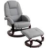 Swivel Recliner Chair with Footstool, PU Leather Recliner Armchair with Adjustable Back and Wood Frame, Grey
