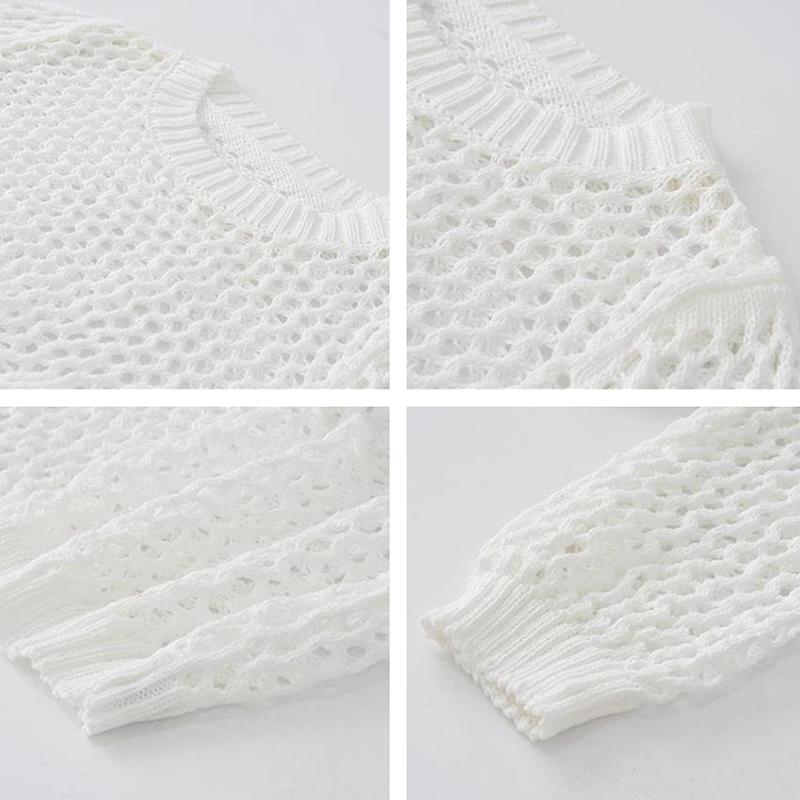 Y2K Harajuku Hollow Out Knit Pullovers Crewneck Autumn Vintage Solid Color Tops Fashion Retro Smock Sweater