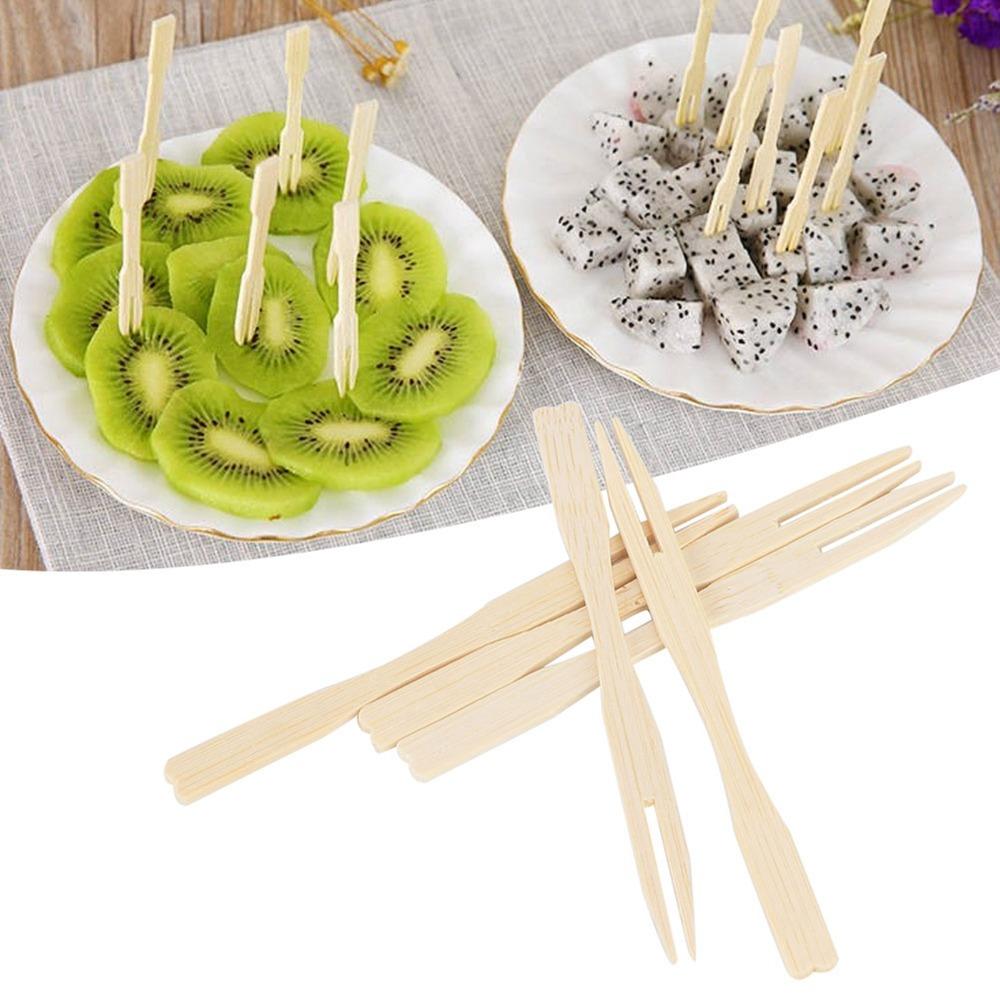 800Pcs Bamboos Raw Dessert Pick Mini Two-prong Fork Snack Fork Fruit Skewer Outdoor Snack Eating