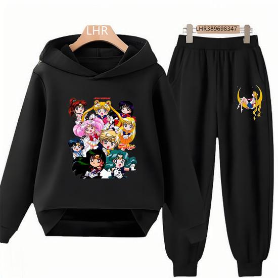 Herbst Hoodie Sailor Moon Print Kinder Mädchen Rosa 3-12 Jahre Sweatshirt+Hose Sport Pullover Jacke Freizeit Mode Anime Set