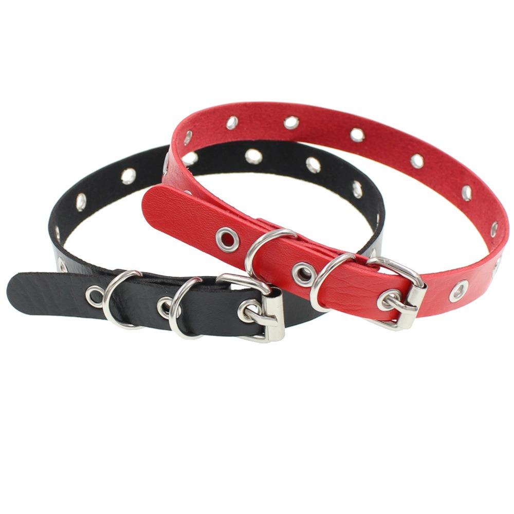 Punk Personality Black Leather Geometric Eyelets Rivets Collar for Women Men Fashion Hip Hop Necklace Bracelet Dual Use Jewelry