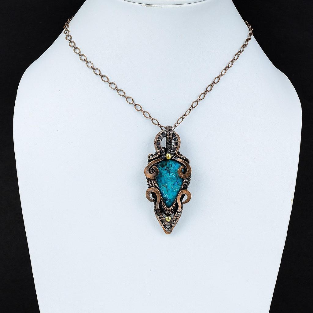 Chrysocolla Pendant Copper Wire Wrapped Pendant Ethnic Style Pendant Gemstone Pendant Beautiful Copper Jewelry Handmade Pendant Gift For Her
