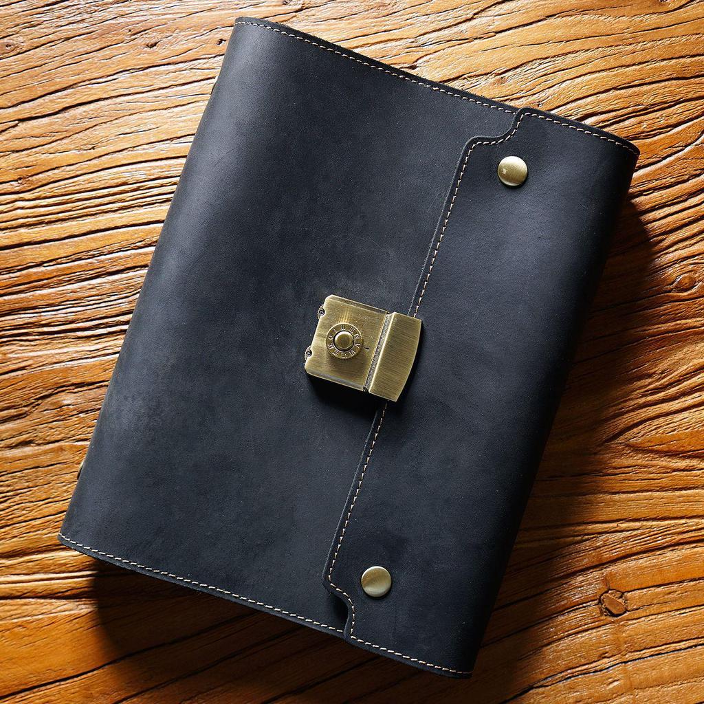 A5 Retro Genuine Leather Password Notebook: European-Style Business Diary with Multifunctional Loose-Leaf Design
